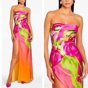 Retrofete Aiyanna Silk Floral Strapless Ombre Anthurium Maxi Dress Size XL